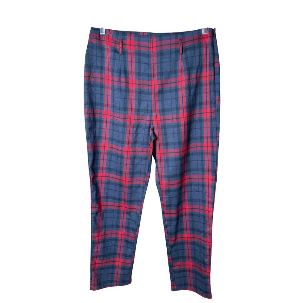 Collectif Unique Vintage 1960’s Navy Plaid Wide Leg Trousers Pants L 10 NWOT